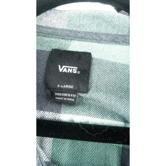 VANS Men's XL Plaid Button-Down Long Sleeve Shirt Tailored Fit Cotton Green - Picture 3 of 11